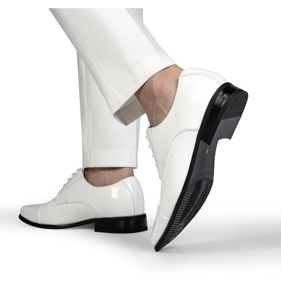 Bruno Marc Men's White Tuxedo Shoe Slip on Classic Patent Velvet Leather Loafers - Picture 8 of 9